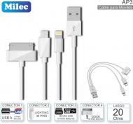Cable USB M - 3en1 0.4M MILEC AP3 Apple-Android