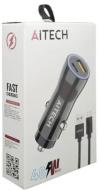 CARGADOR AUTO AITECH USB + USB TC 48W + CABLE