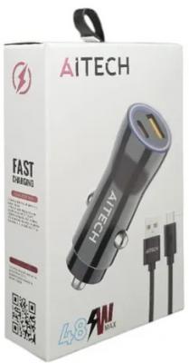CARGADOR AUTO AITECH USB + USB TC 48W + CABLE
